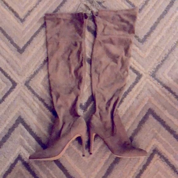 Shoes - FOREVER 21 Faux Suede Taupe Over the Knee Boots